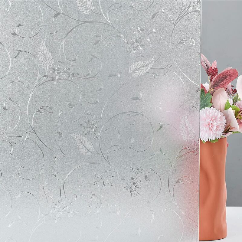 Privacy Window Film Floral Etched Window Film Frosted Film for Privacy Glazing Repositionable Blackout Film Without Adhesive Anti-UV 90x100cm