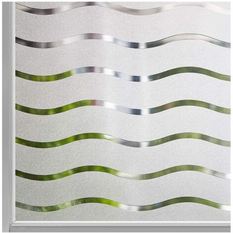 Privacy Window Film Frosted Self-Adhesive Window Sticker No Glue Static Cling Opaque Glass Film UV Protection Wave Pattern 44.5x400cm