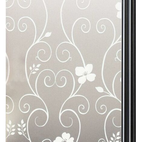 Privacy Window Film, Self-Adhesive Window Film, Privacy Film, Electrostatic Window Film, Opaque Window Film, Decorative Window Film, UV Resistant, 44.3 x 200 cm, White Floral Pattern