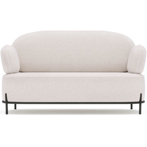 Privatefloor – Canapé droit 2/3 places en tissu bouclé – Accoudoirs – Design compact pour petits espaces – Confort élégant – Baman Blanc