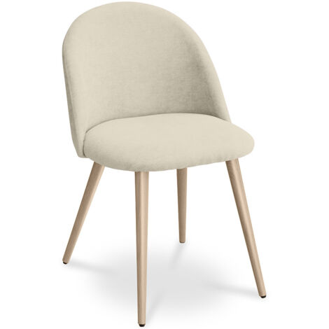 Privatefloor – Chaise de salle à manger scandinave – Tissu beige – Pieds métal aspect bois – Dimensions 57x51x78cm