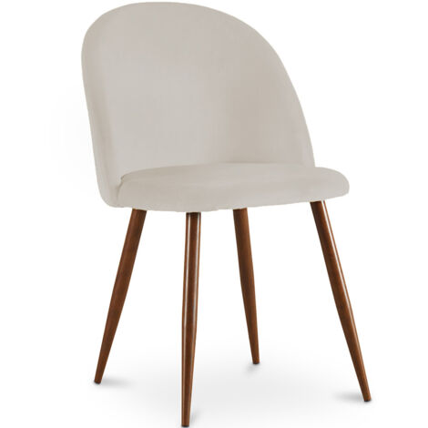 Privatefloor – Chaise de salle à manger velours beige – Design scandinave – Coussin rembourré – Pieds bois et métal – Dimensions 57x50x79cm