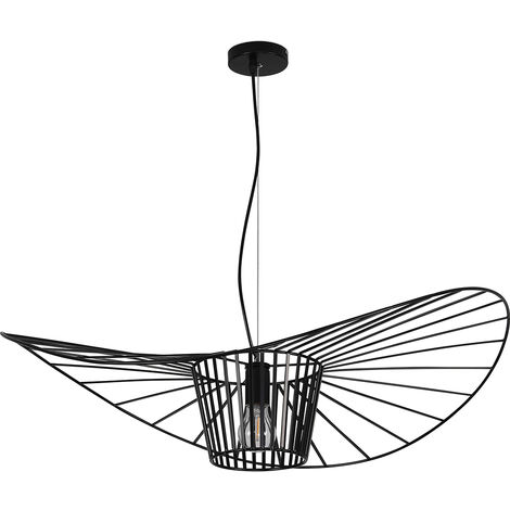 Privatefloor – Lampe suspendue design 80cm – Abat-jour noir vertical – Câble réglable 130cm – Pour plafonds hauts et normaux