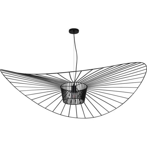Privatefloor – Lampe suspendue design Pamela 140cm – Abat-jour noir en métal – Câble réglable 130cm pour plafonds hauts – Éclairage moderne