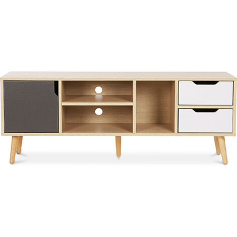 Privatefloor – Meuble TV en bois MDF haute densité – Design scandinave – 120 cm x 45.8 cm x 29.8 cm – Rangement élégant et stable