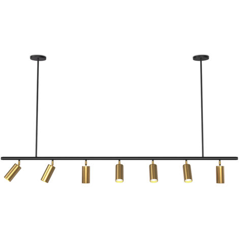 Privatefloor – Spot sur rail 7 spots orientables 140 cm – Finition dorée – Éclairage moderne pour hôtels et restaurants – Design industriel