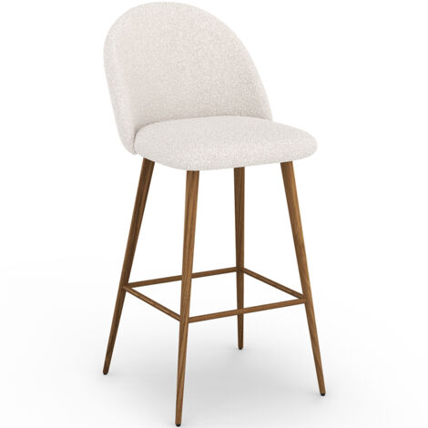 Privatefloor – Tabouret de bar tapissé en tissu bouclé – Hauteur 109 cm – Design scandinave – Pieds métal imitation bois foncé