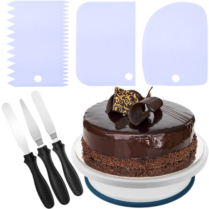 Image of Prixprime - Base girevole per torte da 28 cm (include 6 spatole) di colore bianco
