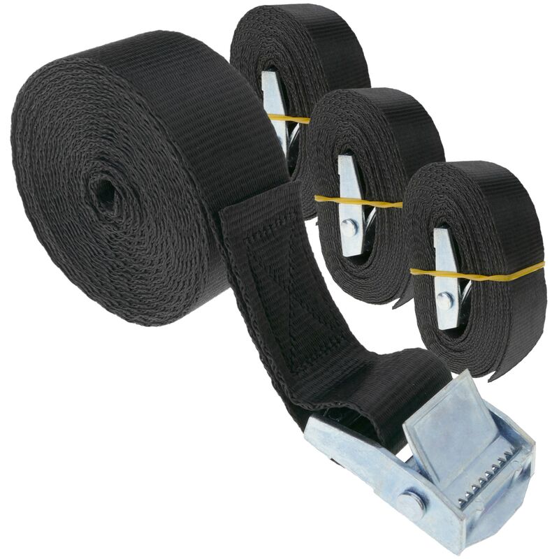 Cinghie di ancoraggio nere con fibbia da 4 m x 25