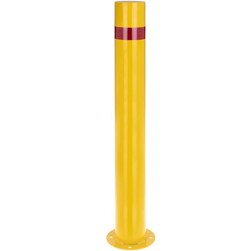 Image of Dissuasore di comando in acciaio con base di fissaggio a terra da 11 x 110 cm di colore giallo con fascia rossa - Prixprime