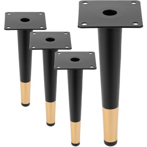 Pack de 4 patas ladeadas para muebles con forma cónica y protección  antideslizante de 20cm color negro metalizado - Cablematic