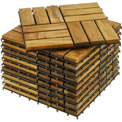 PrixPrime - Piastrelle 30 x 30 cm con 12 doghe in legno di teak (10 unità)