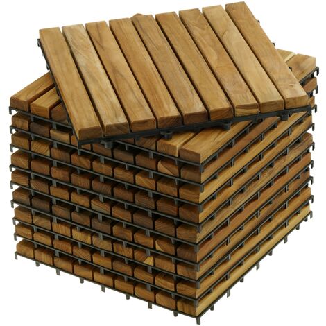 PrixPrime - Piastrelle 30 x 30 cm con 9 doghe in legno di teak (10 unità)