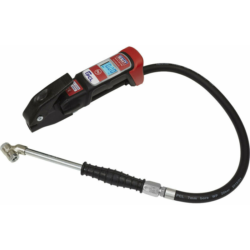 Loops - pro Anodised Tyre Inflator - Twin Push-On Connector 240mm Long Reach Arm Gauge