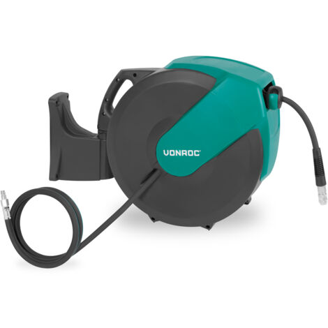 PRO Automatischer Druckluft-Schlauchtrommel – Inkl. 30m Druckluftschlauch, 1m Zuleitungsschlauch und Wandhalterungs-Set – 17 bar/250 PSI - Universelle EURO/DIN 7,2mm Kupplungen