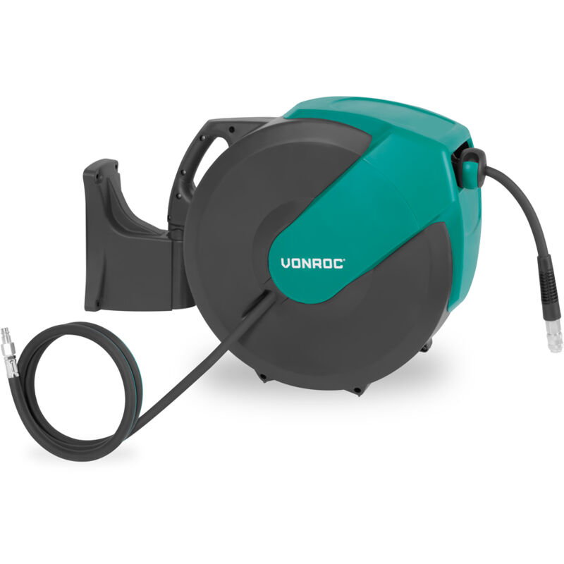Vonroc - Pro Automatischer Druckluft-schlauchtrommel – Inkl. 30m Druckluftschlauch, 1m Zuleitungsschlauch Und Wandhalterungs-set – 17 Bar/250 Psi