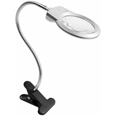 Pro Flexible mains libres loupe lampe de bureau loupe éclairée par LED lumineuse avec pince pour lire le point de croix, modèle : blanc