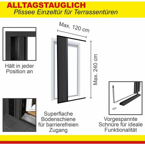 PRO Fliegengitter Plissee Doppeltür für Terrassentüren 240 cm, 240 cm, anthrazit