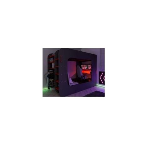 ABITARE Pro Gamer Hochbett 238x127x183 cm Graphitschwarz und Rot mit Schreibtisch - Taggia