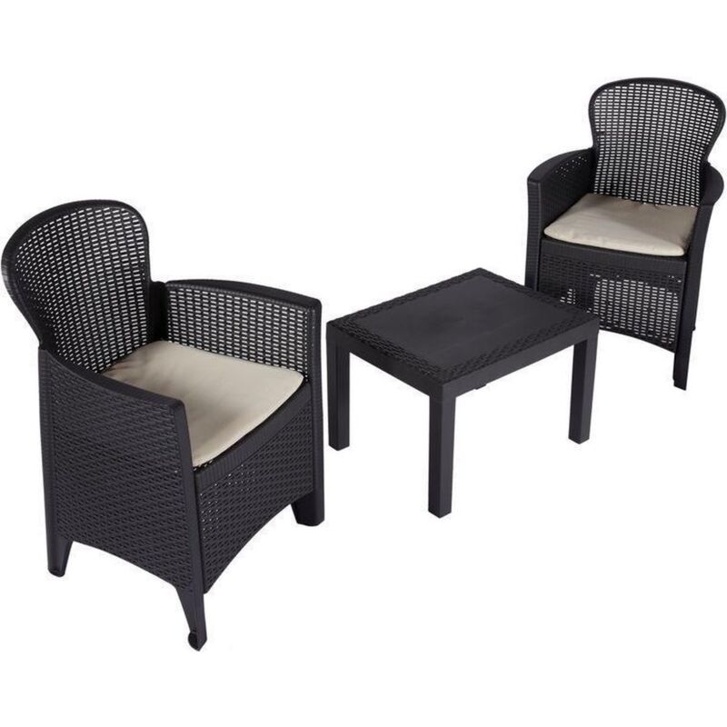 Altri - Salon intérieur et extérieur composé de : 2 fauteuils et 1 table basse, avec 2 coussins, Made in Italy, couleur Anthracite