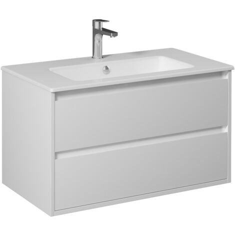 SANIVERRE PRO Meuble salle de bain avec simple vasque 2 tiroirs Blanc laqué largeur 90 cm