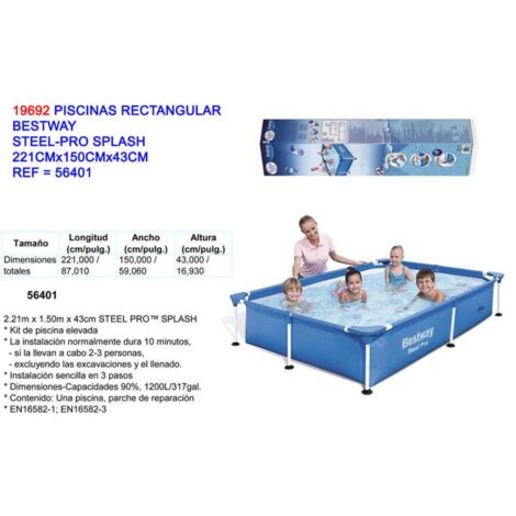 Pro Splash Rechteckiger Stahlpool 221x150x43 56401
