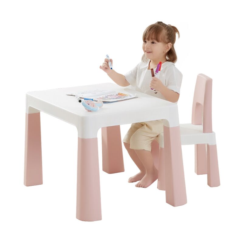 PRO Table et 2 chaises jeu enfant Rose&Blanc Chambre enfant Meuble 49-54cm H x 50cm W x 78cm