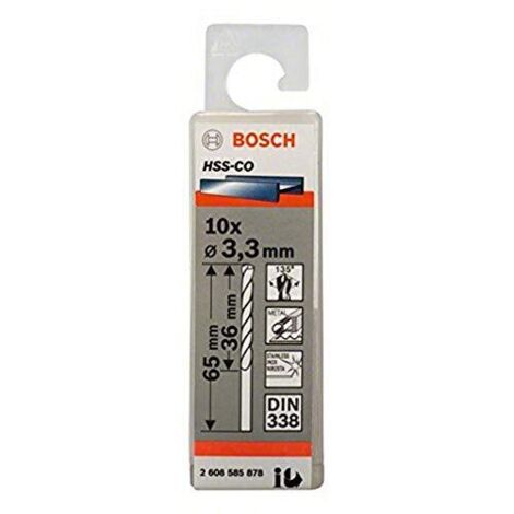 PRO Trapano a spirale in acciaio inossidabile HSS-Co, 3,3 x 36 x 65 mm, set da 10 pezzi