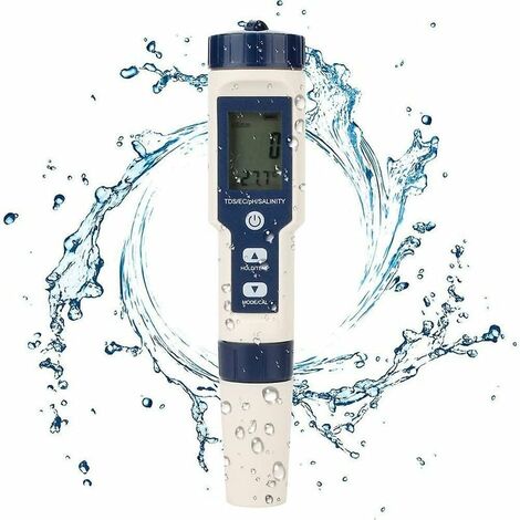 Probador de agua 5 en 1 Probador de calidad del agua multifuncional, Tds digital/ec/salinidad/ph/temperatura para agua potable, piscina, acuario