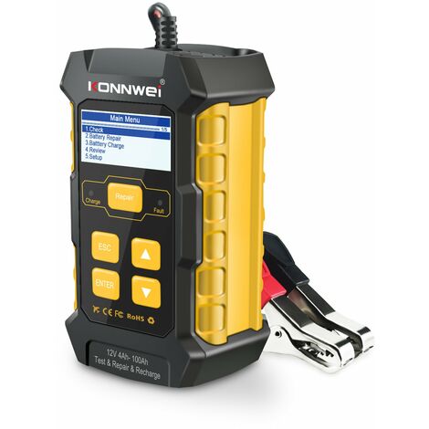 Probador de batería de coche de 12V, cargador de batería de plomo ácido 5A con pinzas de anillos de cocodrilo, carga rápida, varios idiomas (enchufe de la UE)