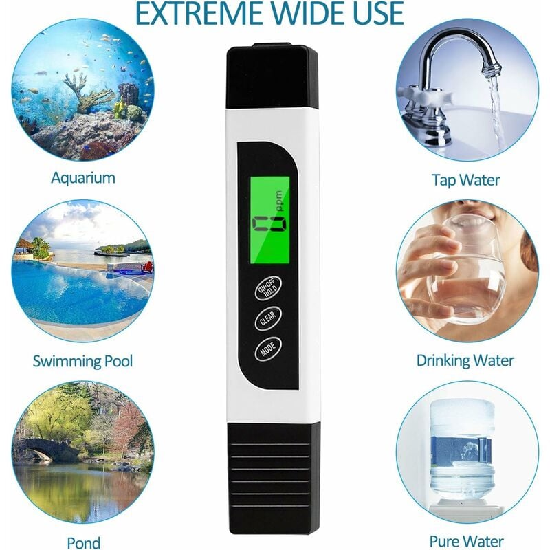 

Probador de calidad del agua, medidor de EC de precisión tds y lápiz de prueba de temperatura con LCD retroiluminado para agua potable, hidroponía,