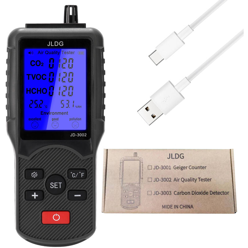 

Probador de calidad del aire multifuncional Medidor de CO2 TVOC Dispositivo de medicion de temperatura y humedad, Multicolor