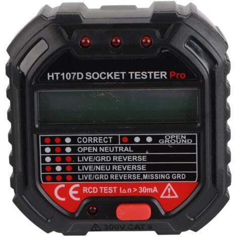 Probador de circuitos, probador de tomacorrientes HT107D con pantalla de voltaje, detector automático de voltaje de polaridad de circuito eléctrico, detector de voltaje