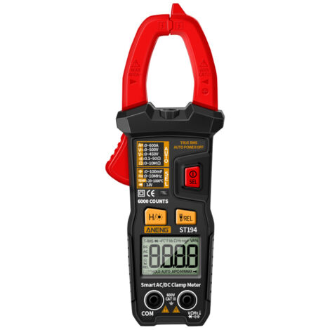 Probador de corriente RMS digital ST194 de 6000 cuentas, multímetro universal NCV, voltímetro CC/CA, amperímetro CA/CC, multímetro de pinza inteligente automático integrado.