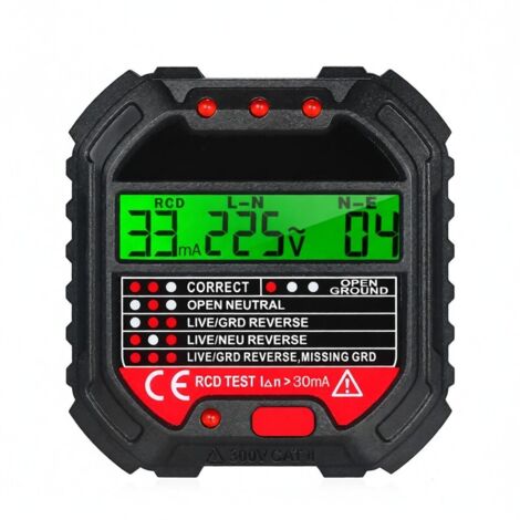 Probador de enchufes GFCI con indicador de voltaje, detección de polaridad y localizador automático de circuitos, localizador de disyuntores HT107D de 90-250 V.
