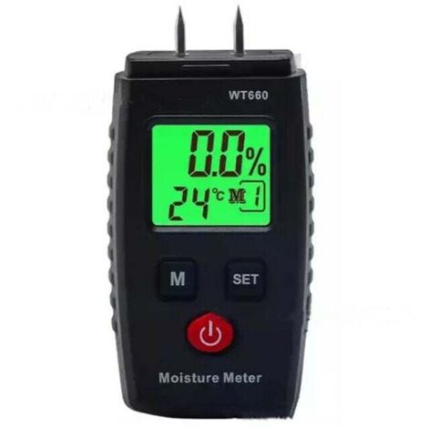 Probador de humedad, detector de humedad de clavija con 3 modos, pantalla LCD con luz de fondo verde, detector de moho para madera y materiales de construcción.