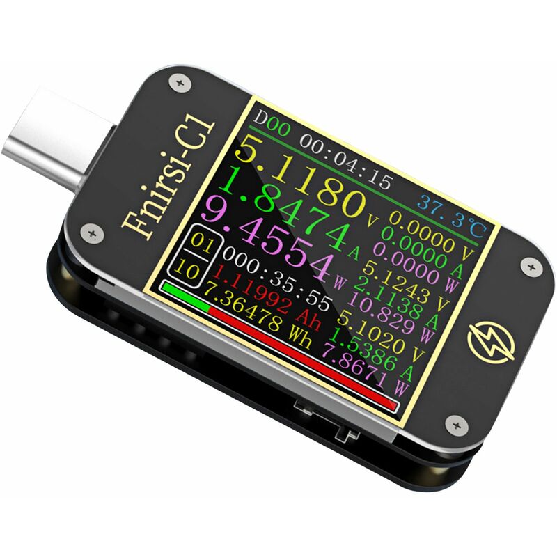 

Happyshopping - Probador de medidor de potencia USB, medidor de voltaje y probador de corriente, multímetro, 1.3 pulgadas, pantalla TFT a color,
