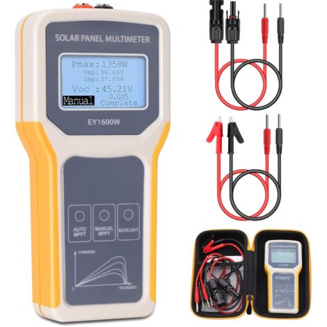 Probador de paneles solares fotovoltaicos EY1600W, multímetro, medidor de potencia, detector de voltaje de circuito abierto con detección automática MPPT y pantalla LCD.