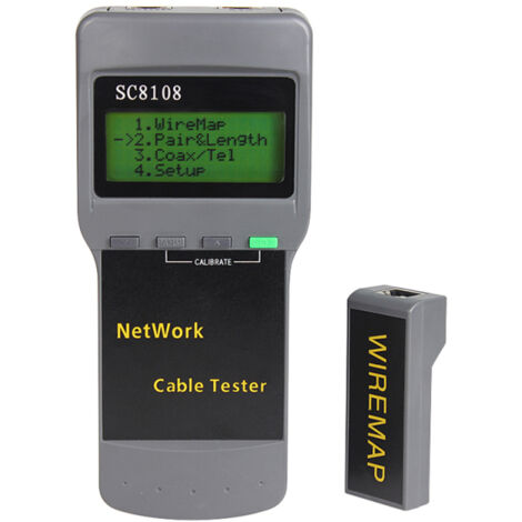 Probador de red portátil multifuncional SC8108 con pantalla digital LCD y contador de cables LAN y telefónicos.