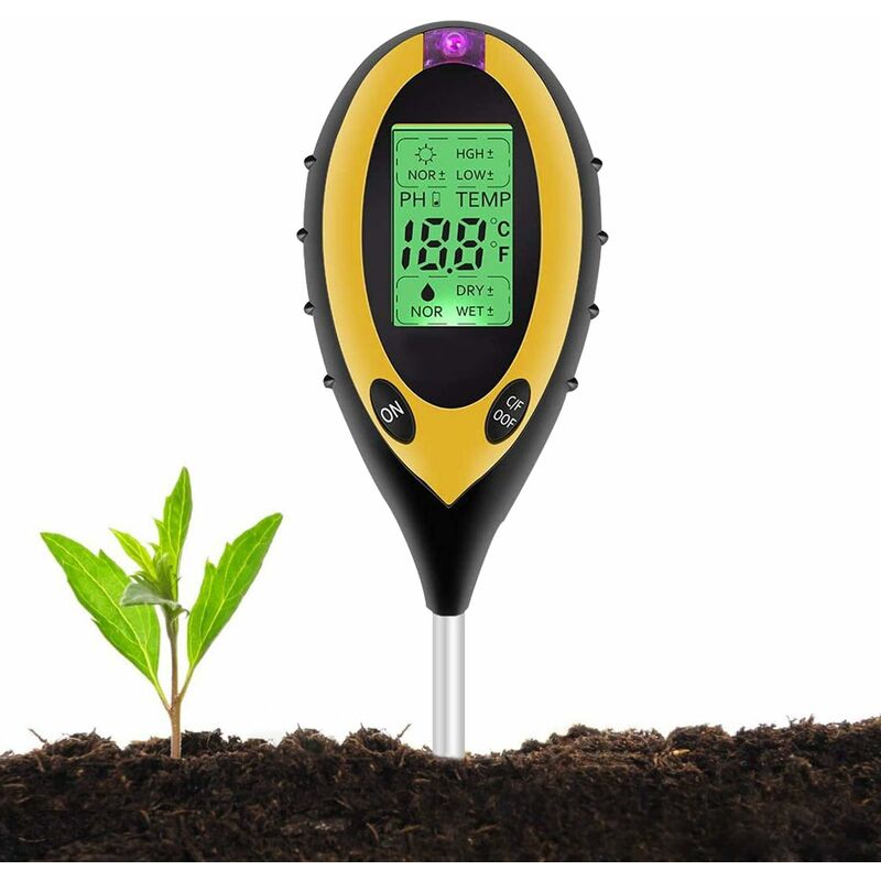 

Probador de suelo de pH sólido 4 en 1, probador de luz y pH, acidez, temperatura, humidificador de suelo, sensor de probador de humedad del suelo