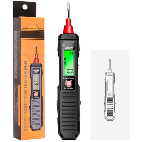 Probador de voltaje multifunción tipo bolígrafo VDV007 AC12-300V con pantalla LCD y LED, color negro.