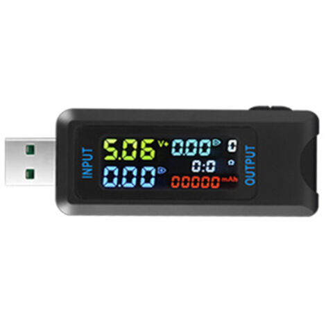 Probador multifuncional de voltaje y corriente USB con pantalla IPS digital, probador de capacitancia y potencia, voltímetro digital, admite 9 grupos de datos de medición y guarda datos.