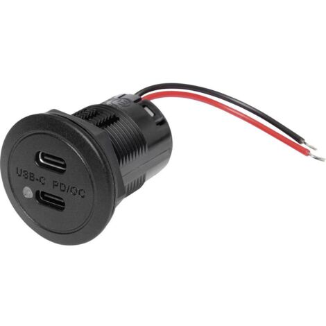 ProCar Power USB-C double prise PD/QC EV avec LED max. 2 x 30 watts Charge de courant max=3 A 12 ou 24 V/DC
