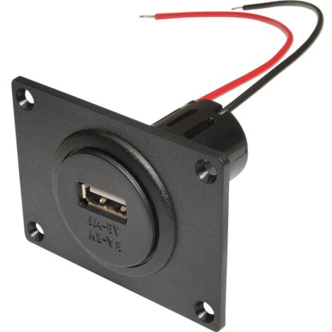 ProCar Prise d’alimentation USB encastrable avec plaque de montage Charge de courant max=3 A Convient pour (détails) USB-A Prise 12 V sur 5 V, 24 V W724801