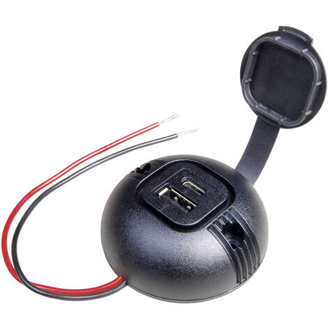 ProCar Runde Aufbau-Power USB-C/A Doppelsteckdose mit Deckel Belastbarkeit Strom max.=5 A   12 V, 24