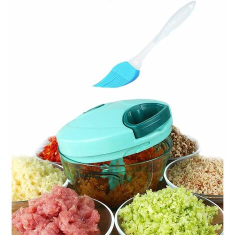 Procesador de alimentos manual con cuerda de 1,3 tazas/330 ml/rebanador de verduras/picador/cortador/picador/licuadora - para picar frutas, verduras, nueces, hierbas, cebollas y ajo - con cepillo de s