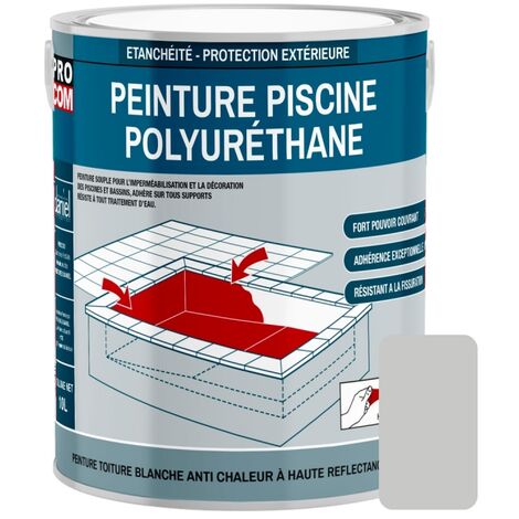 Procom – Peinture de piscine béton polyuréthane – Étanche et souple – Résistante aux traitements d'eau – Application facile avec rouleau ou pinceau - C8C8C7
