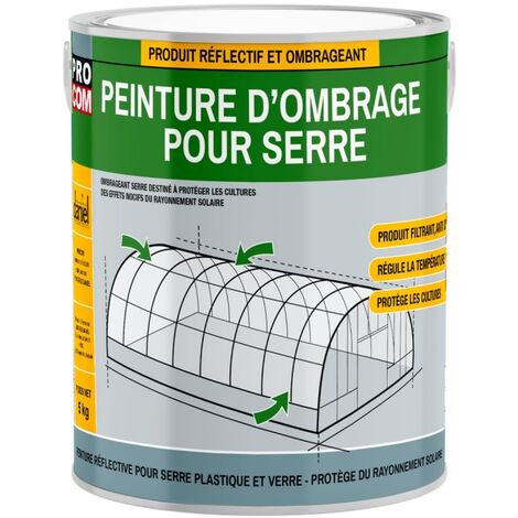 Procom – Peinture d'ombrage pour serre – Protection UV et infrarouges – Application jusqu'à 2000 m² – Résine acrylique – Élimination naturelle avec la pluie
