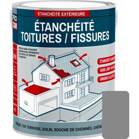 Procom – Peinture résine d'étanchéité toiture 0.75L – Répare fissures et tuiles – Résistante aux intempéries et aux micro-organismes – Application facile
