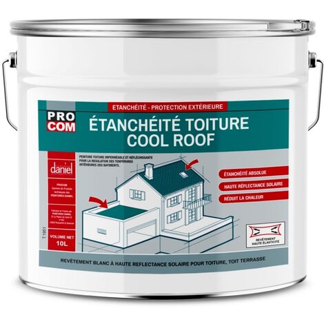 Procom – Peinture toiture étanche blanche réfléchissante – Anti chaleur – Réduit la température de surface jusqu'à 30°C – 10 litres